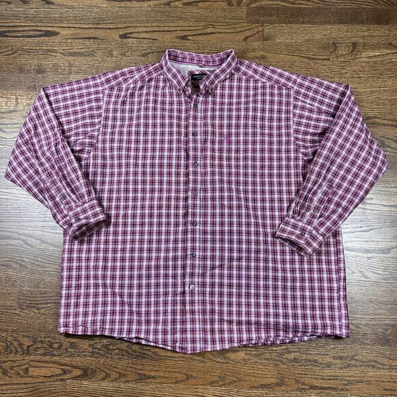 Ariat Shirt Mens 3XL Burgundy Plaid Pro Series Button Down Long Sleeve Mesh - Picture 1 of 8